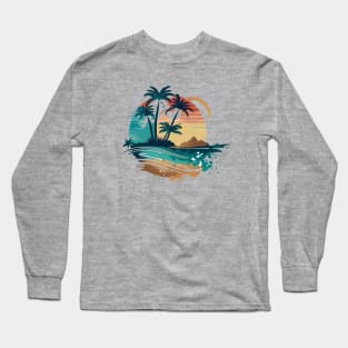 Tropical Palm Tree Vintage Retro Scene Long Sleeve T-Shirt